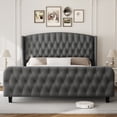 thumbnail image 4 of PIONEERWORKS 51" Tall Queen Size Bed Frame with Deep Button Tufted Wingback Headboard and Footboard, Velvet Upholstered Platform Bed Frame, Grey, 4 of 8