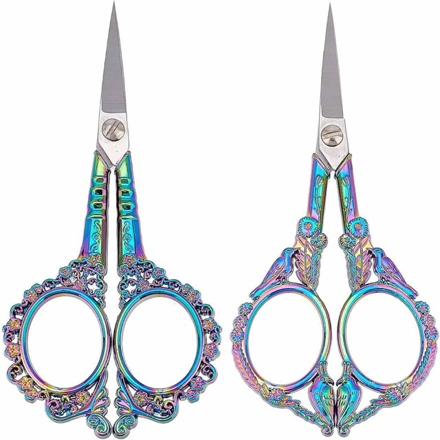 HLONK 2Inch Stainless Steel Scissors Silver Sewing Embroidery Scissors Small Precision Detail Scissors Vintage Shears Sharp Cutter for Fabric Paper Cutting Craft Art Work DIY Tool DIY