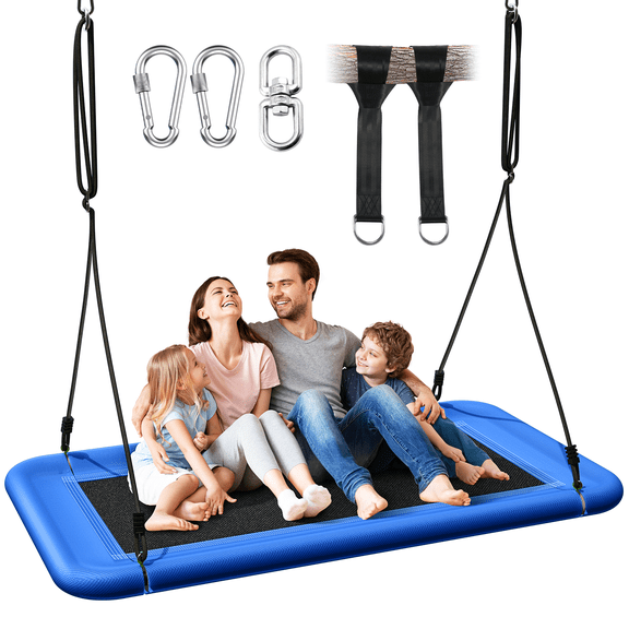 Plateforme Suspendue : Balançoire Robuste de 60 Pouces Supporte 700 Lb, Design Rectangulaire Toutes Saisons pour Cour Arrière et Intérieur – Ajustable et Conviviale pour la Famille - Bleu