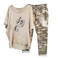 thumbnail image 1 of Mikilon Ensemble de Détente Confortable pour Femmes, Tenue d'Intérieur 2 Pcs, Ensemble de Détente Imprimé, Haut à Manches Mi-Longues à Col Rond + Pantalon, Kaki-E 3TG, 1 of 6