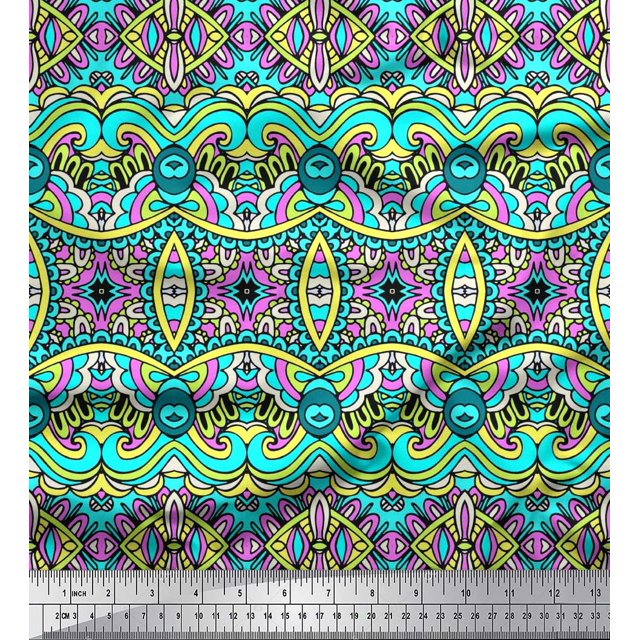 Soimoi Poly Georgette Fabric Geometric & Paisley Decorative Fabric Prints by Yard 52 Inch Wide