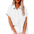 thumbnail image 1 of asjyhkr Blouses for Women Button down Short Sleeve T Shirt Solid Color Fashion Summer Tops Solid Color, 1 of 5