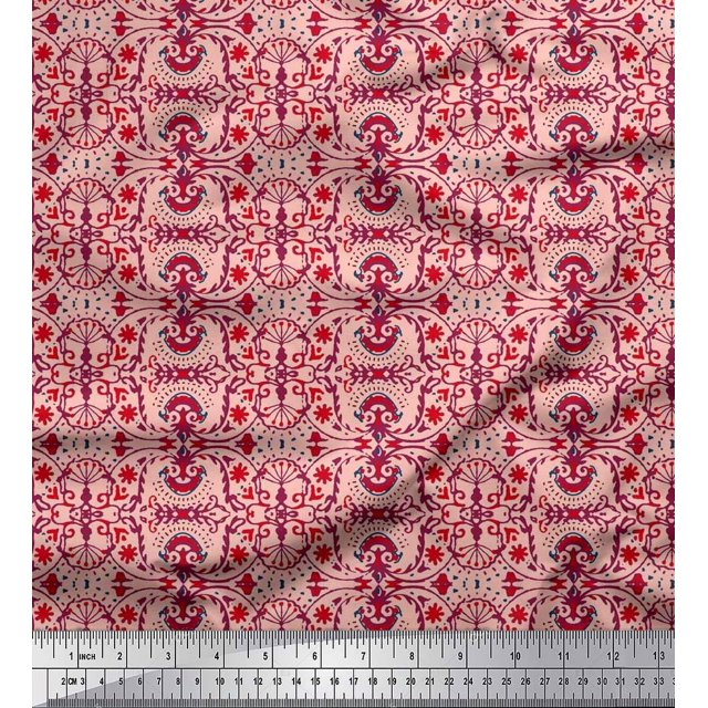 Soimoi Modal Satin Fabric Damask Ethnic Decor Fabric Printed Yard 42 Inch Wide