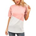 thumbnail image 1 of T-shirt pour Femme à Blocs de Couleur, Manches Courtes, Haut, Chemise Fille, Blouse à Col Rond Court, Rose, M, 1 of 6