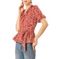 thumbnail image 4 of INSPIRE CHIC Women's Sweet Fruit Crossover V Neck Short Sleeves Ruffle Wrap Blouse, 4 of 7