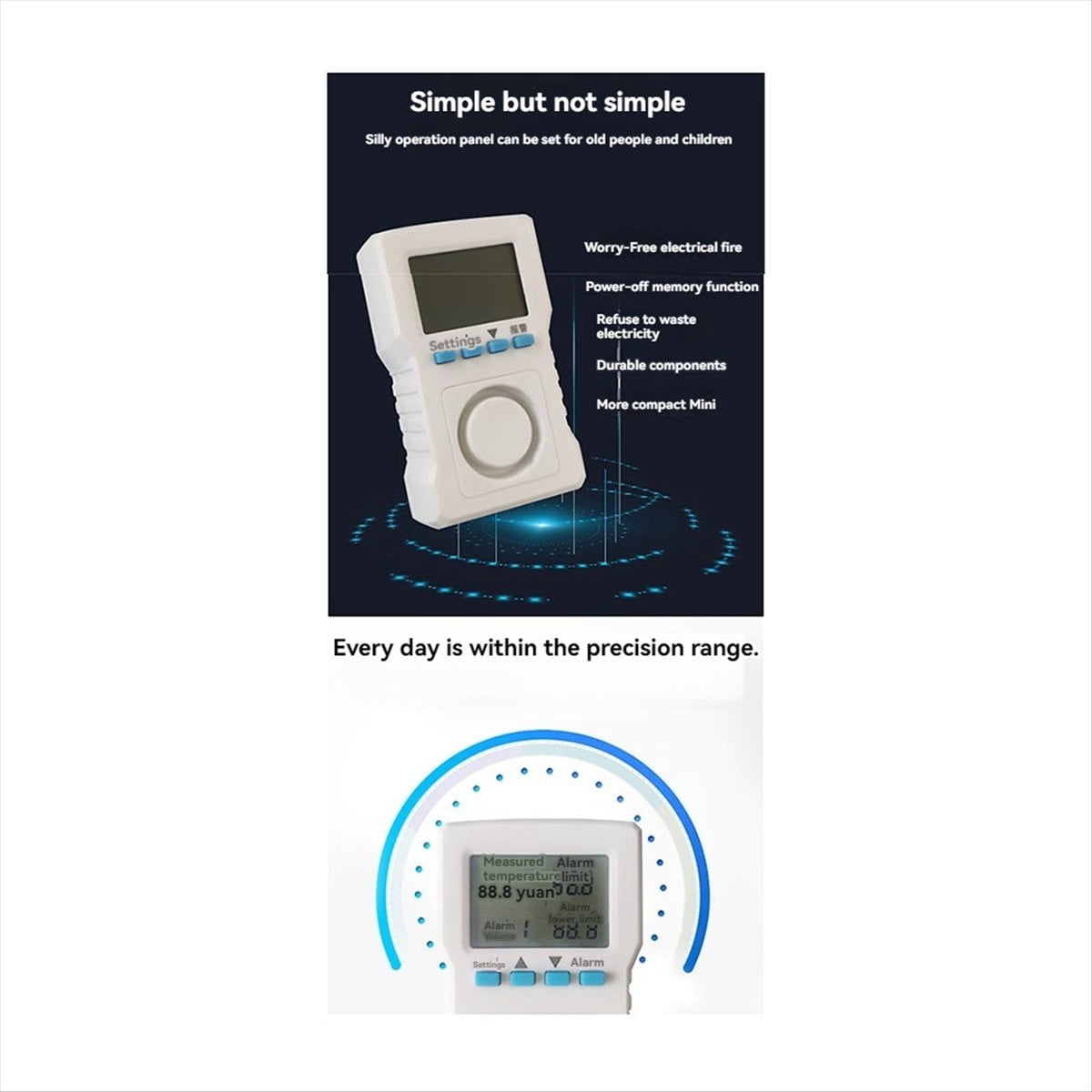 Digital Temperature Tester Temperature Monitoring Tester Temperature Monitor High Accuracy US Plug A,1 x high-precision temperature controller 1 x probe wire 1 x English instruction manual,White