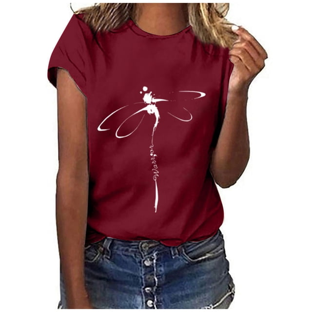 2025 Femmes Décontracté Imprimé Femmes Hauts Spandex Chemise Col Rond Manches Courtes Chemises de Travail pour Femmes T-Shirt Hauts