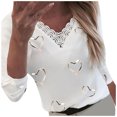 thumbnail image 1 of IROINID Discount Womens Plus Size Tops Love Printed V-neck Lace Patchwork 3/4 Sleeve T-shirt Tops Blouse,White, 1 of 5