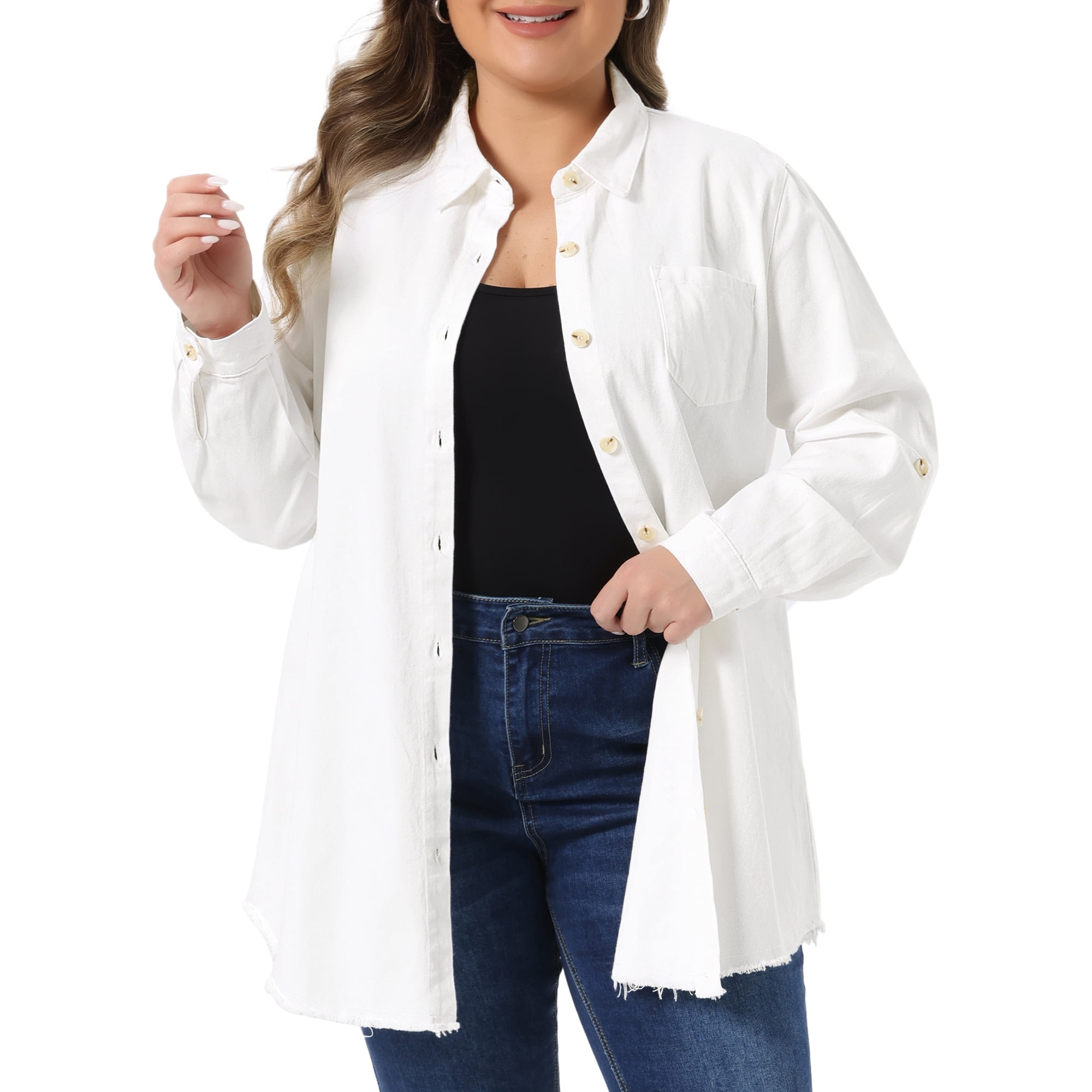 Agnes Orinda Women's Plus Size Halloween Outfits Shirts Chambray Top Button Down Denim Shirts Tops 3x White