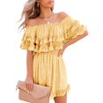 thumbnail image 1 of Women‘s Summer Off Shoulder Dress Pleated Flowy Neck Belt Printed Dress, 1 of 4