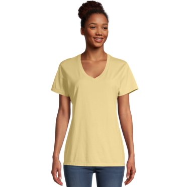 Hanes T-Shirt à Col en V ComfortWash pour Femmes, 2TG, Jaune Courge d'Été