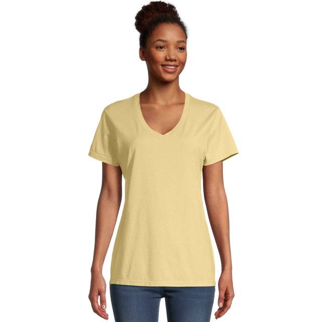 Hanes Womens ComfortWash V-Neck Tee, L, Summer Squash Yellow