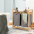 thumbnail image 4 of Gymax Bamboo Laundry Hamper w/Dual Compartments Laundry Sorter w/Sliding Bags & Shelf, 4 of 10
