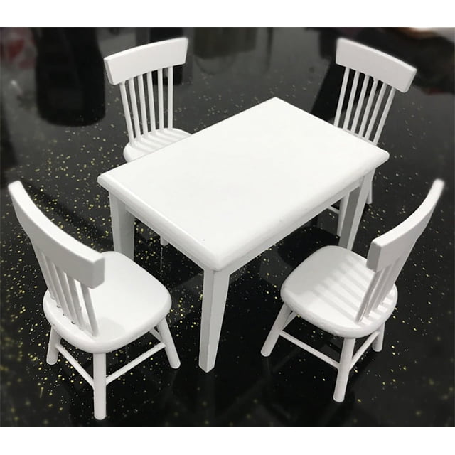 RXIRUCGD Jouets 1:12 Maison de Poupée Miniature Meubles en Bois Blanc Table à Manger Chaise Ensemble de Modèles