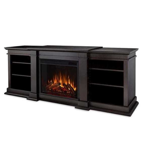 Pemberly Row Solid Wood Electric Fireplace TV Stand in Dark Walnut