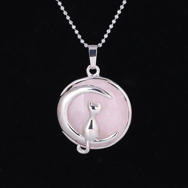 Collier pour Femmes Chat sur la Lune Pendentifs en Cristal Pendentifs Hardshell
