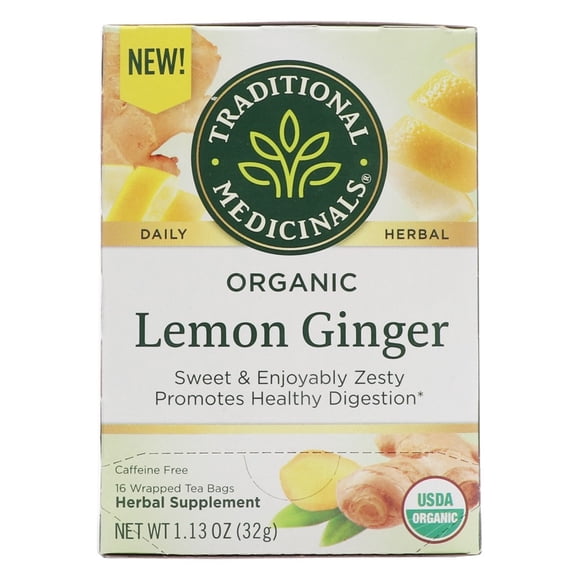 Traditional Medicinals - Organic Lemon Ginger Herbal Tea - 16 Tea Bags