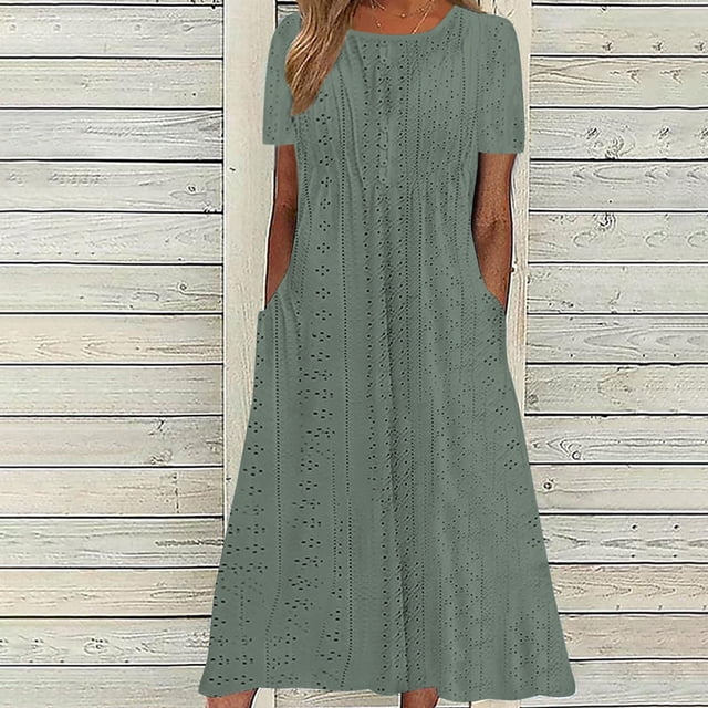 DPTALR Robe d'Été pour Femme, Confortable et Aguichant, Couleur Unie, avec Poches, Sans Manches, à Col en V, Vert Atténué. Cette Robe d'Été Décontractée Présente une Coupe Ample, des Manches Courtes et des Poches Latérales Pratiques, Parfaite pour les Sorties à la Plage, les Événements Décontractés Ou la Détente. Fabriquée en polyester Léger pour un Confort Respirant.