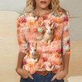 thumbnail image 2 of RKSTN Womens Tops Casual Fashion Cute Easter Bunny Printed 3/4 Sleeve Round Neck Tops Spring Summer 3D Printed Ruched Pullover Blouse Tops, 2 of 5