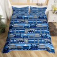 thumbnail image 2 of Erosebridal Blue Train Comforter Cover Full, Steam Engine Bedding Full Size, Cartoon Vehicle Decor, Reversible 3-Piece（No Comforter）, 2 of 6