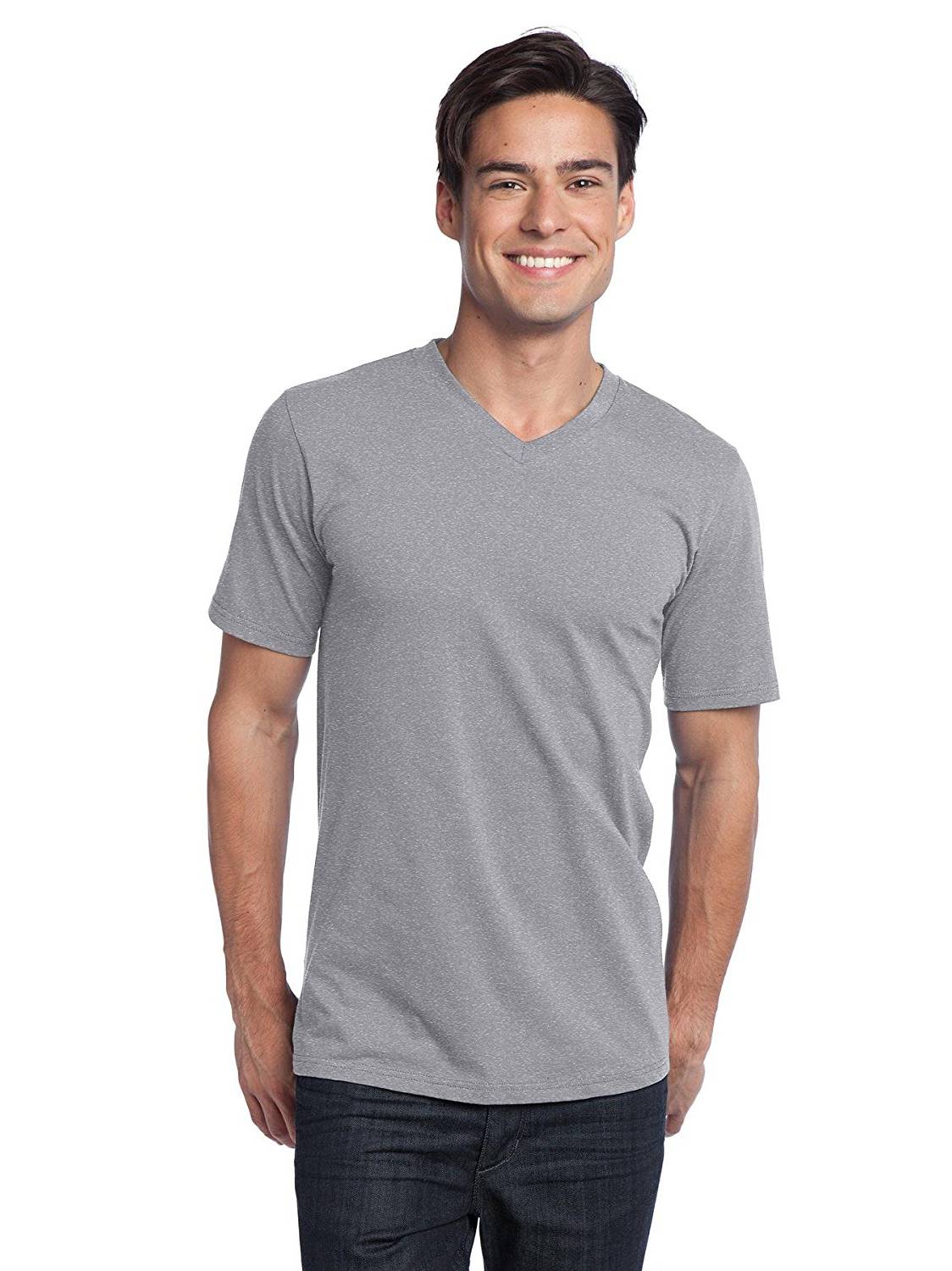 District Young Mens Concert V-Neck Tee Shirt, Hunter Gray Small