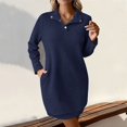 thumbnail image 2 of Robes de Fête de Thé pour Femmes Automne Hiver à Manches Longues Col Roulé Robe Chandail Boutonnée Unie à Revers Tricot Mini Robe Chandail S-262 Bleu Marine P, 2 of 7