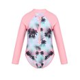thumbnail image 1 of Kids Girls One Piece Long Sleeves Palm Trees Printed Swimsuit UV Protection Rash Guard Pink 14, 1 of 7