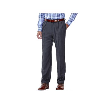 Haggar Pantalon Habillé pour Homme Eclo Stria à Taille Extensible, devant Plissé, Gris Moyen 40x34