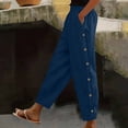 thumbnail image 2 of Timegard Womens Pants Elastic High Waist Lightweight Side Button Solid Color Lounge Trousers with Pockets, 2 of 7