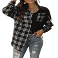 thumbnail image 2 of Women Plaid Jacket Long Sleeve Turn-down Collar Button Closure Tops Outwear, 2 of 6