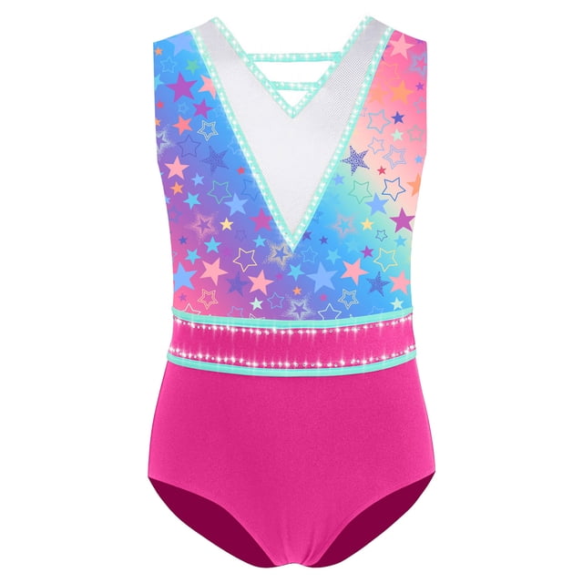 TSSOE Gymnastics Leotards for Girls Rhinestone Ballet Unitard One-Piece Sparkly Biketards Sport Activewear Star 8