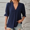 thumbnail image 1 of Blouses pour Femmes Mode Décontractée Confortable Unie Col en V Manches 1/2 Haut Blouse T-Shirt, 1 of 1