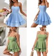 thumbnail image 2 of EIGTHTAIL Womens Spaghetti Strap Solid Summer Tie Back Mini Dresses Sexy Square Neck Backless Ruffle Hem Swing Flowy Dress, 2 of 16