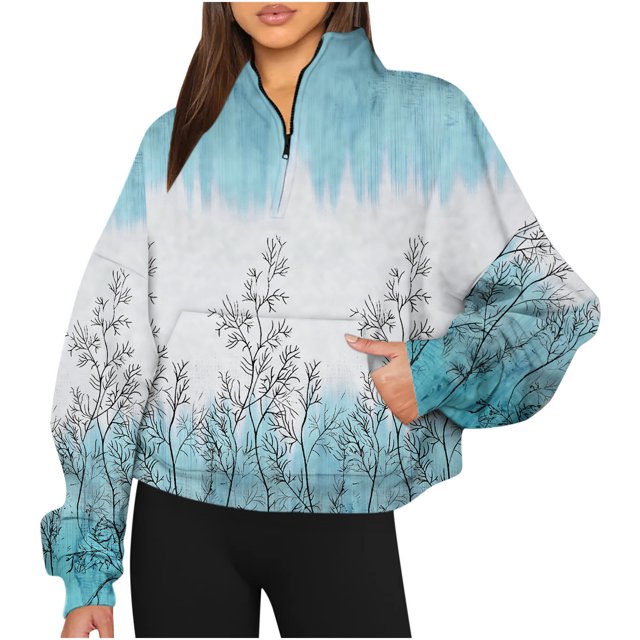 Sweats à Capuche Mode pour Femmes 2023, Sweatshirts Décontractés Sans Capuche, Manches Longues Imprimées, Demi-Zip, Col à Capuche, 50 % de Réduction, Costumes Halloween/noël