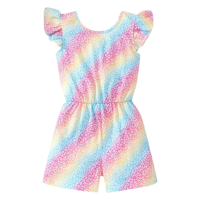 EDFBUYKRS Combinaison Décontractée d'Été pour Tout-Petites Filles à Manches Volantées, Imprimés Colorés, Dos Nu
