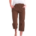 thumbnail image 1 of hotojiny Plus Size Spring Clothes for Women Lightweight Cotton Linen Capris Drawstring Elastic Waist Cropped Pants with Pockets, 1 of 5