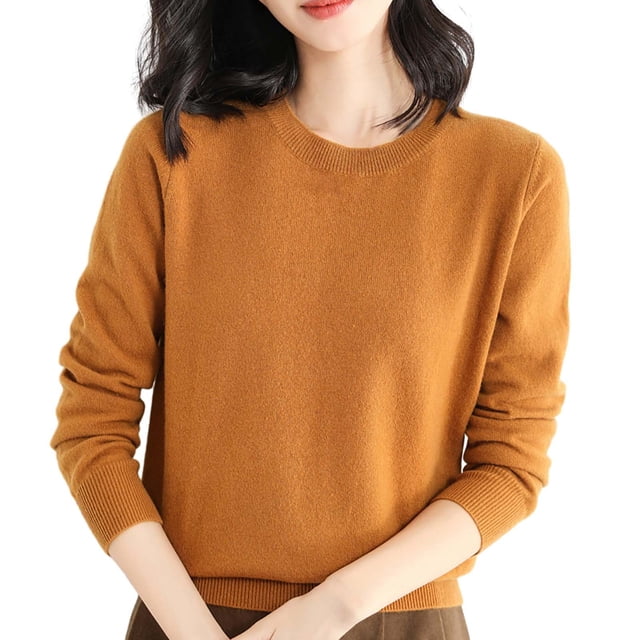 Duoif Chandails pour Femmes Chandails Légers Tendance pour Femmes Manches Longues Col Rond Léger Doux Tricoté Chandail Blouse Tricotée Chandails pour Femmes Hauts pour Femmes Orange TG
