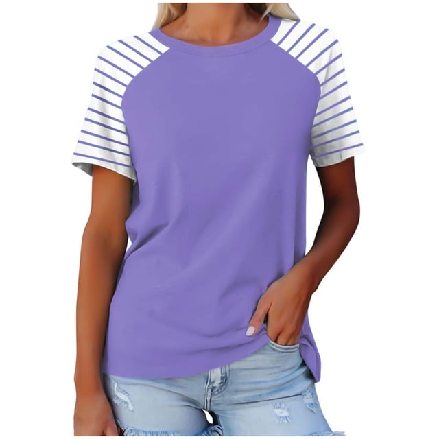 FAIWAD Hauts Grande Taille pour Femmes Blouse d'Été à Imprimé Rayé Manches Courtes Col Rond T-Shirts Tuniques Décontractées Tee
