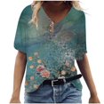 thumbnail image 1 of Birdeem T-Shirt à Col en V pour Femmes, Mode Décontractée, Grande Taille, Imprimé de Fleurs Pittoresques, 1 of 1