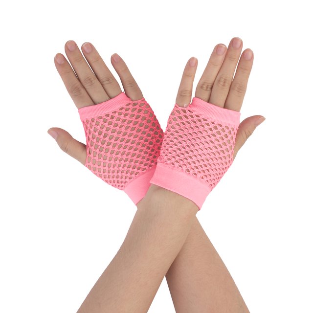 Unique Bargains Ladies Magenta Fish Net Fingerless Short Gloves Pair M
