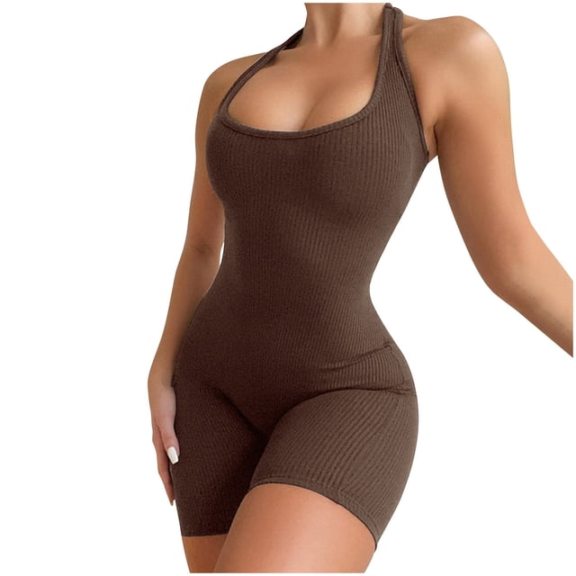 Timegard Bodysuit for Women Square Neck Ribbed Comfy Slim Short Rompers Workout Gym Jumpsuit Casual