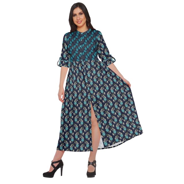 Moomaya Kurta Imprimée Tenue d'Été Kurti pour Dames Tunique à Fente avant Hauts pour Femmes