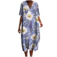 thumbnail image 2 of Ovzne Robes d'Été pour Femmes 2025 Robe pour Femme Robes d'Été pour Femmes avec Poches Imprimées Robes Amples à Col en V Manches Courtes Robes de Vacances Manches Courtes Imprimées Liquidation, 2 of 5