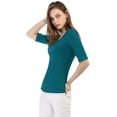 thumbnail image 2 of INSPIRE CHIC T-Shirt Ajusté à Manches Mi-Longues à Encolure Dégagée pour Superposition pour Femmes, 2 of 6