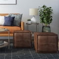 thumbnail image 3 of Simpli Home Brody Boho Square Pouf in Distressed Dark Brown Faux Leather, 3 of 7