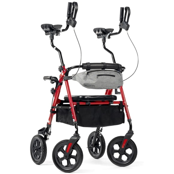 ZENART Déambulateur Vertical à Roulettes pour Aînés avec Roues de 10 Pouces Tout-Terrain, Rouge