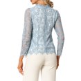 thumbnail image 3 of INSPIRE CHIC Women's Lace Top Long Sleeve Ruffled Neck Peplum Hem Floral Dressy Blouse M Blue, 3 of 8