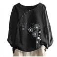 thumbnail image 1 of CHUANK Hauts pour Femmes en Solde à Moins de 10$ Hauts Décontractés Printemps Été Manches Longues en Coton Lin Imprimé Graphique Pissenlit Col Rond Blouses Vintage Grande Taille, 1 of 4