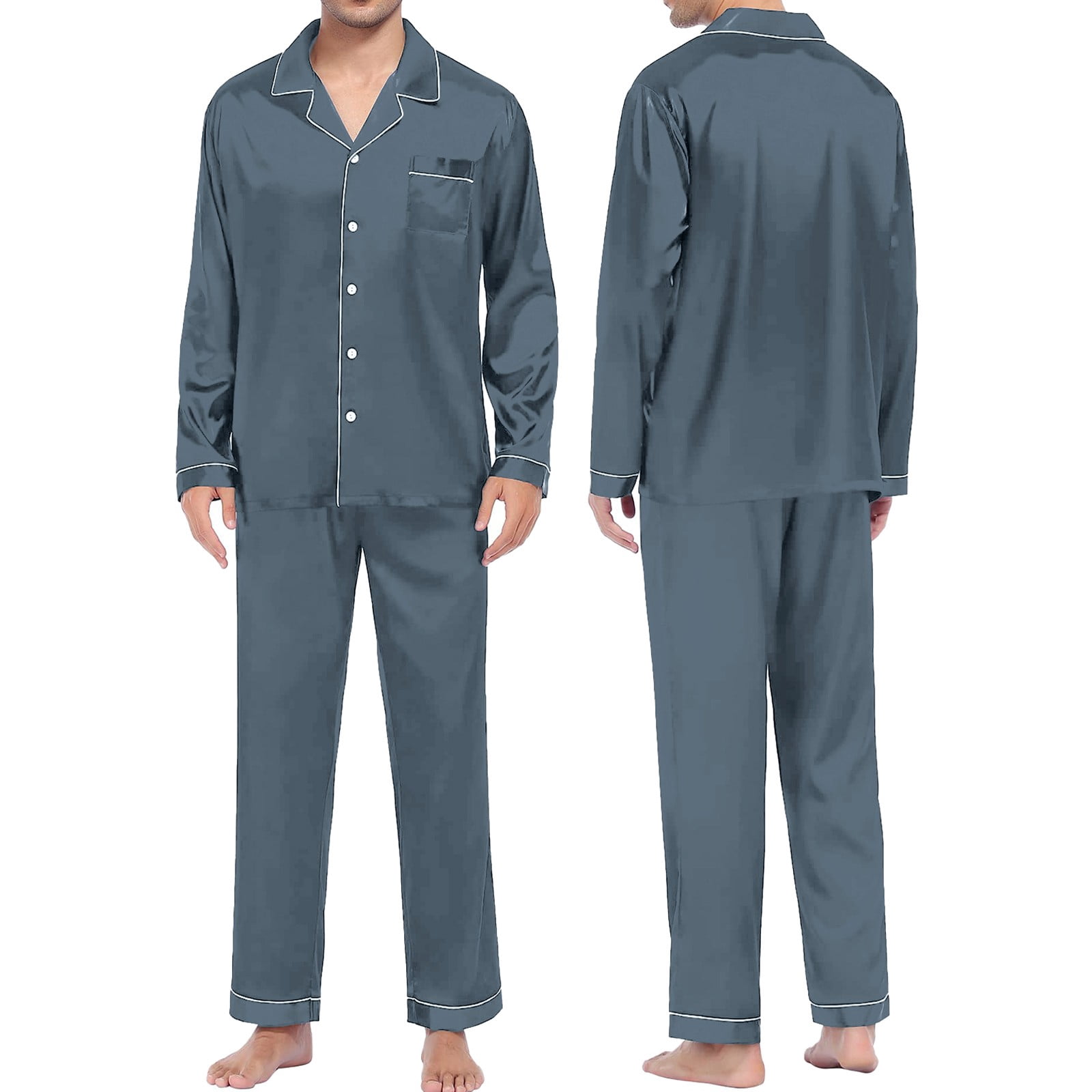 DondPO Womens Pajamas,Silk Pajamas for Women Men's Casual Pyjamas Long Sleeve Blouse Button Silk Satin Two Piece Sleepwear Suit Pant Pyjama Pajama Sets for Women 2 Piece,Pj Sets for Woman Grey XL