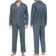 Bramtres Pajama Sets for Women 2 Piece Silk Pajamas Men's Pyjamas Long Sleeve Blouse Button Silk Satin Two Piece Sleepwear Suit Pant Pyjama Satin Pajama Set Womens Pajama Sets Grey 3XL